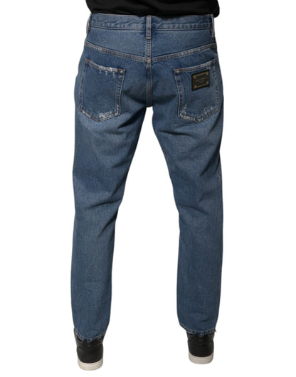 Dolce & Gabbana Blauwe Katoenen Jeans met Logo, Losse Pasvorm, Heren