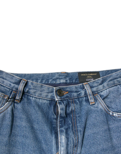Dolce & Gabbana Blauwe Katoenen Jeans met Logo, Losse Pasvorm, Heren
