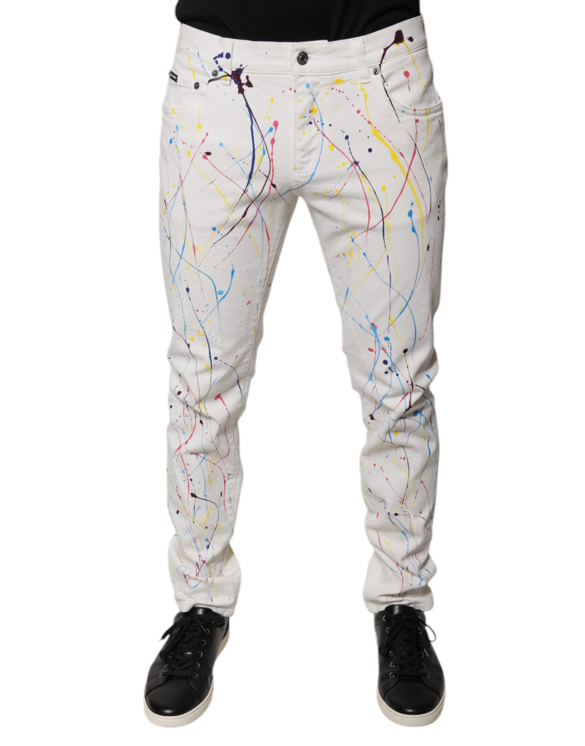 Jeans skinny en jean blanc à imprimé éclaboussures de couleur de Dolce &amp; Gabbana