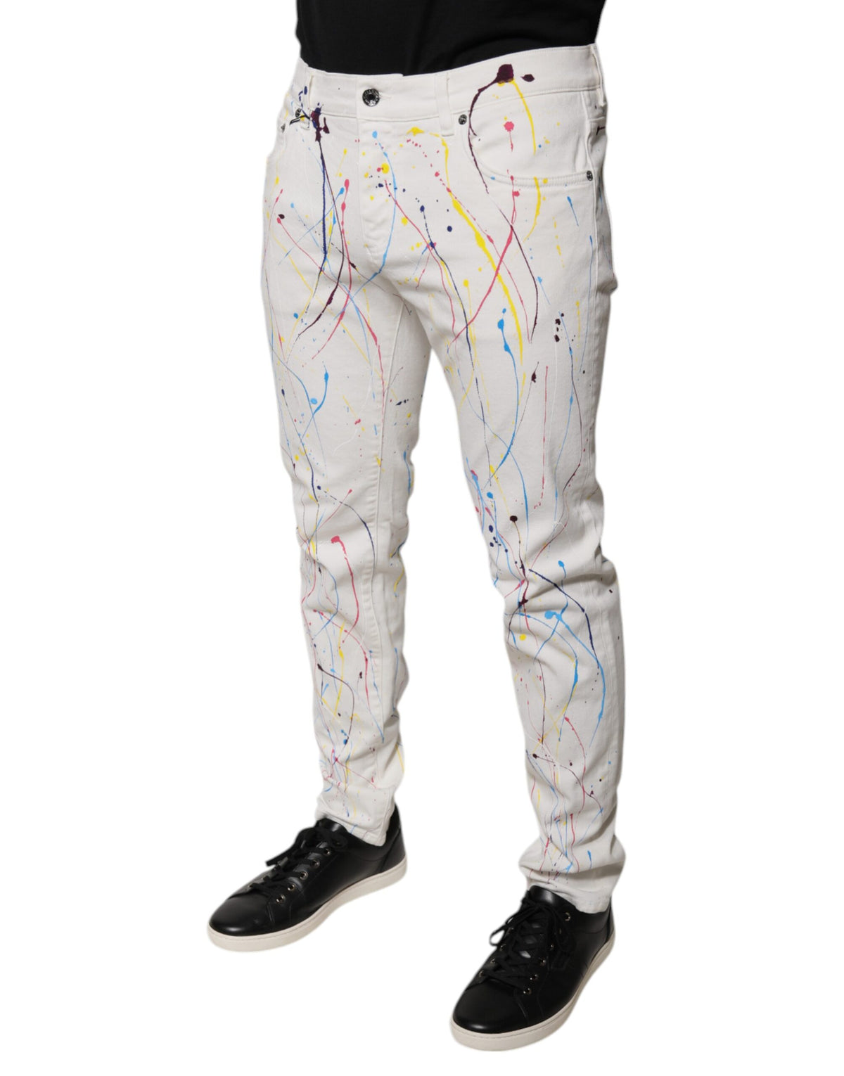 Jeans skinny en jean blanc à imprimé éclaboussures de couleur de Dolce &amp; Gabbana
