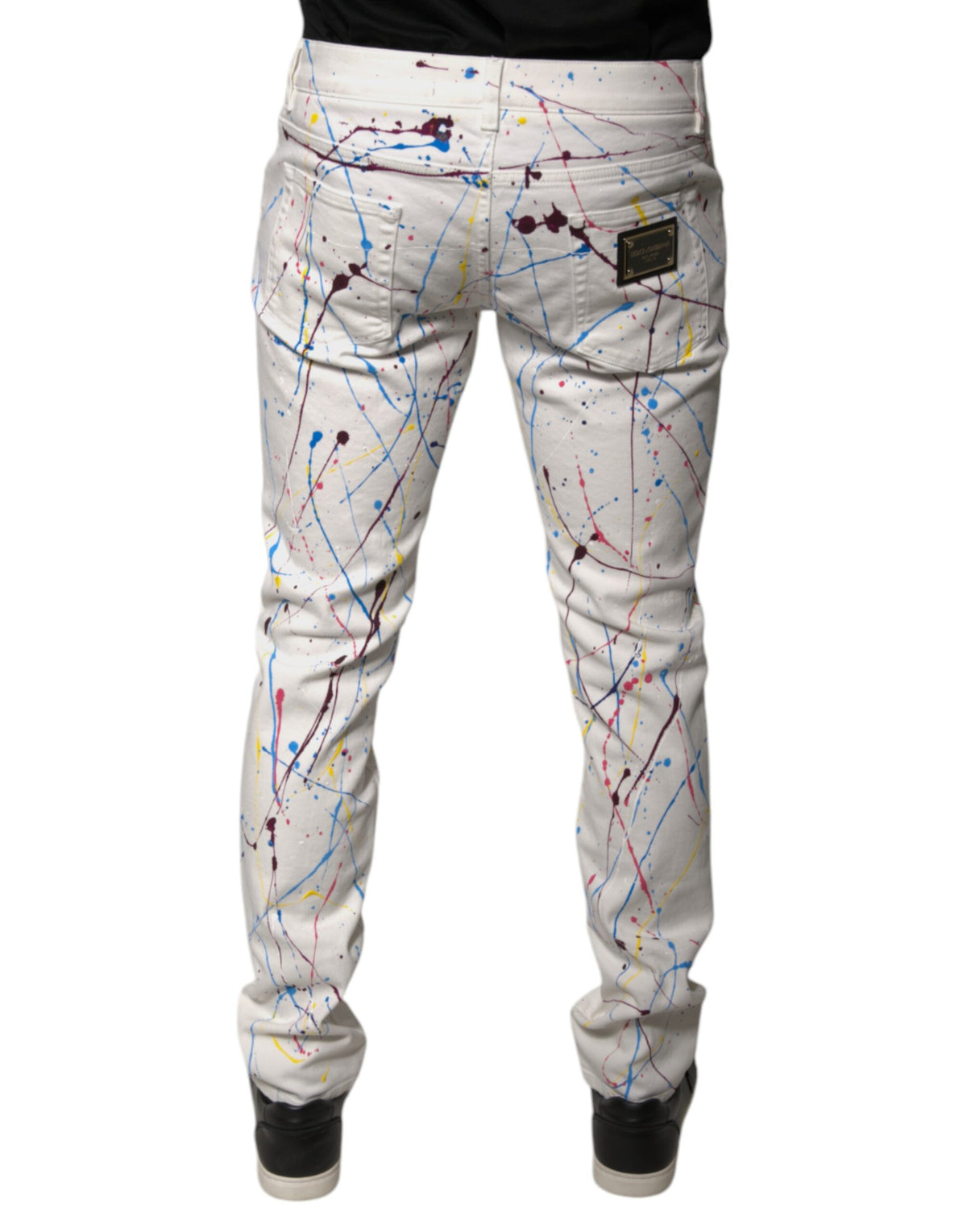 Jeans skinny en jean blanc à imprimé éclaboussures de couleur de Dolce &amp; Gabbana