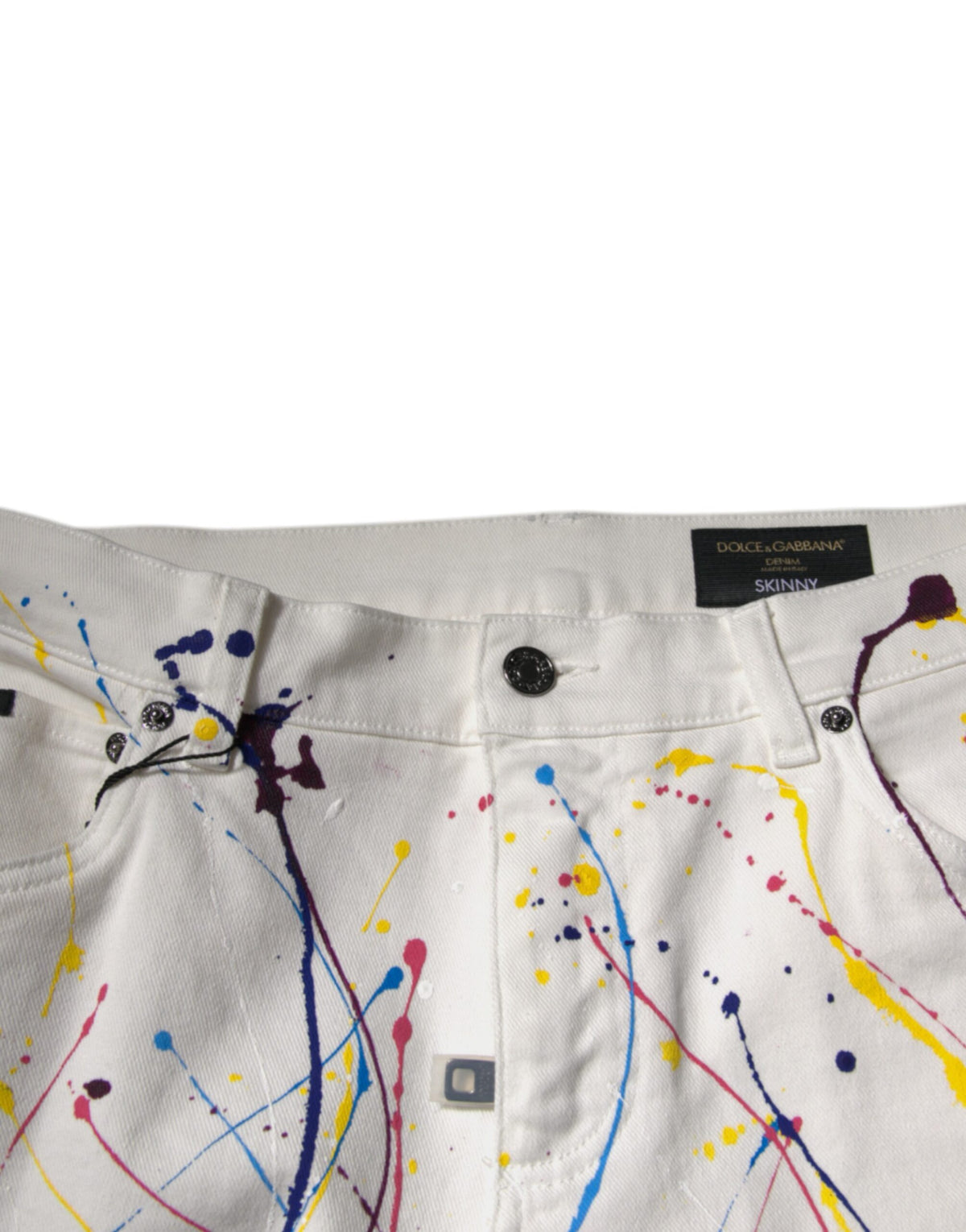 Jeans skinny en jean blanc à imprimé éclaboussures de couleur de Dolce &amp; Gabbana