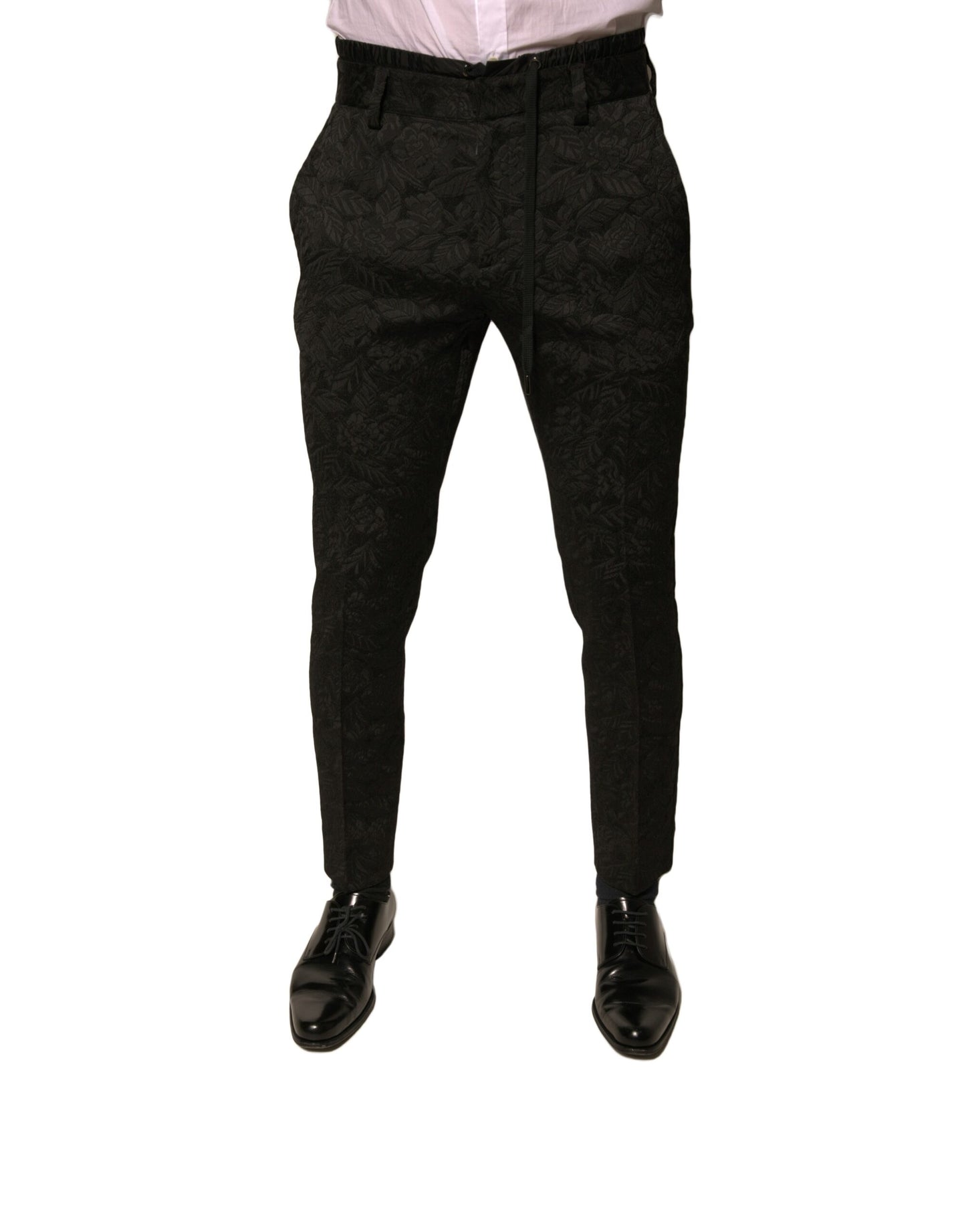 Dolce & Gabbana zwarte broek van brokaadpolyester, smalle pasvorm, voor heren.