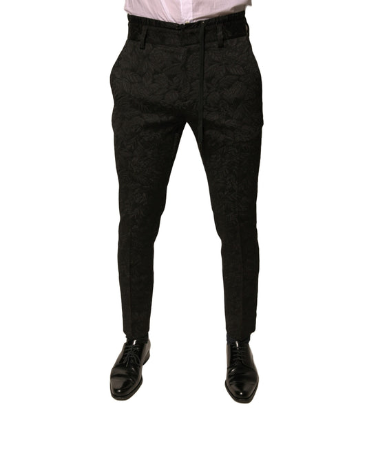 Pantalon tailleur slim pour homme en brocart de polyester noir Dolce & Gabbana