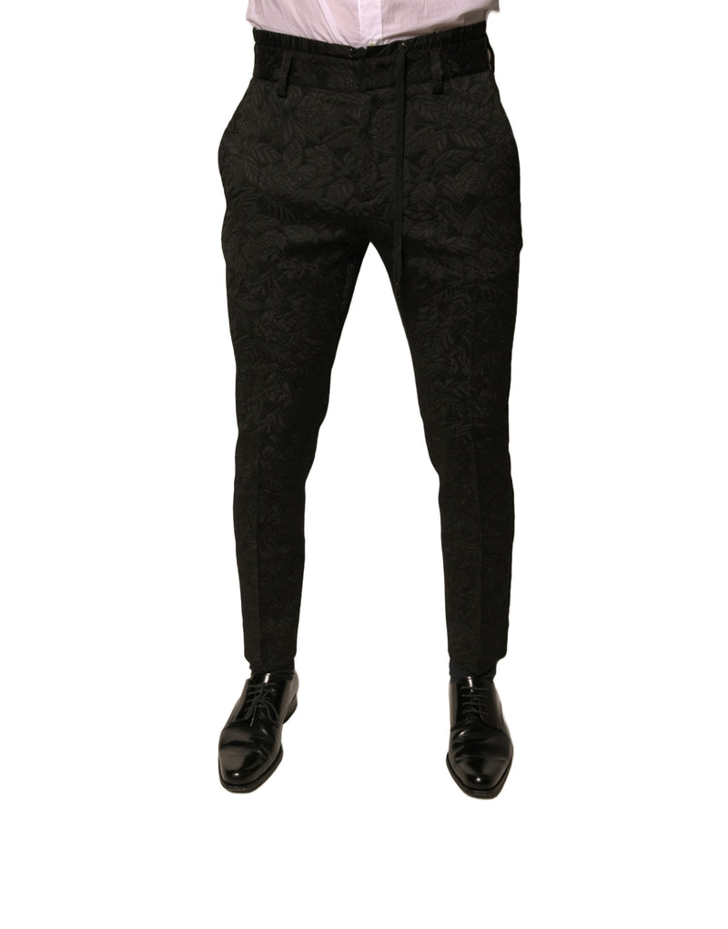 Pantalon tailleur slim pour homme en brocart de polyester noir Dolce &amp; Gabbana