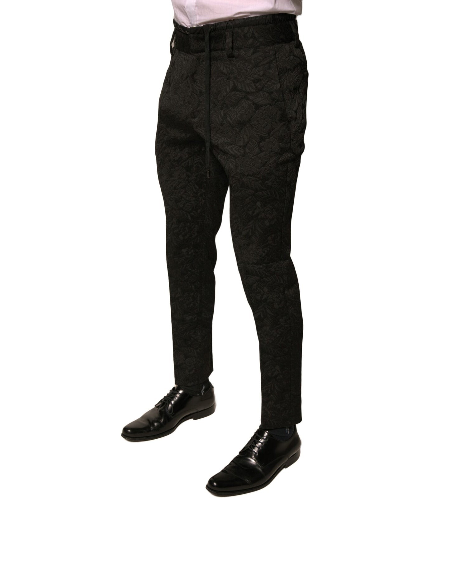 Dolce & Gabbana zwarte broek van brokaadpolyester, smalle pasvorm, voor heren.