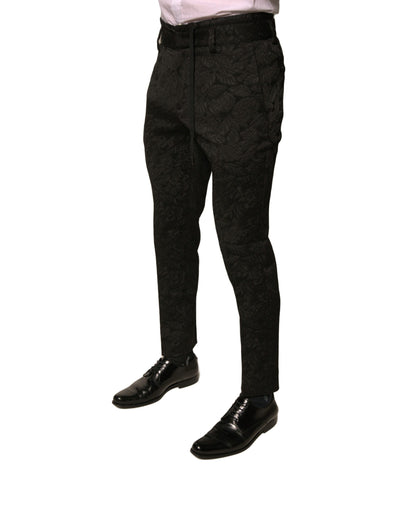 Dolce & Gabbana zwarte broek van brokaadpolyester, smalle pasvorm, voor heren.