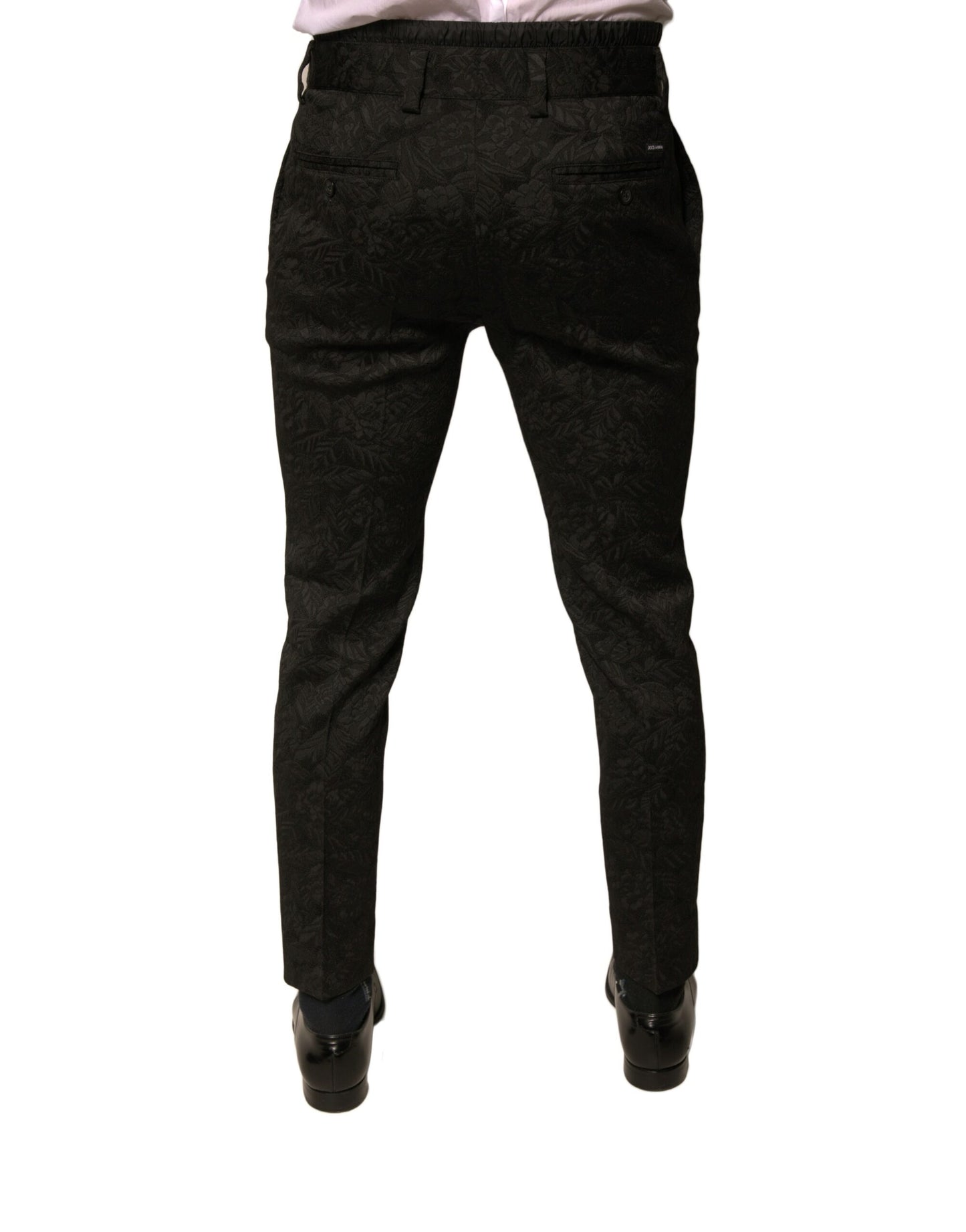Dolce & Gabbana zwarte broek van brokaadpolyester, smalle pasvorm, voor heren.