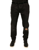 Jeans skinny en coton noir déchiré avec logo Dolce &amp; Gabbana