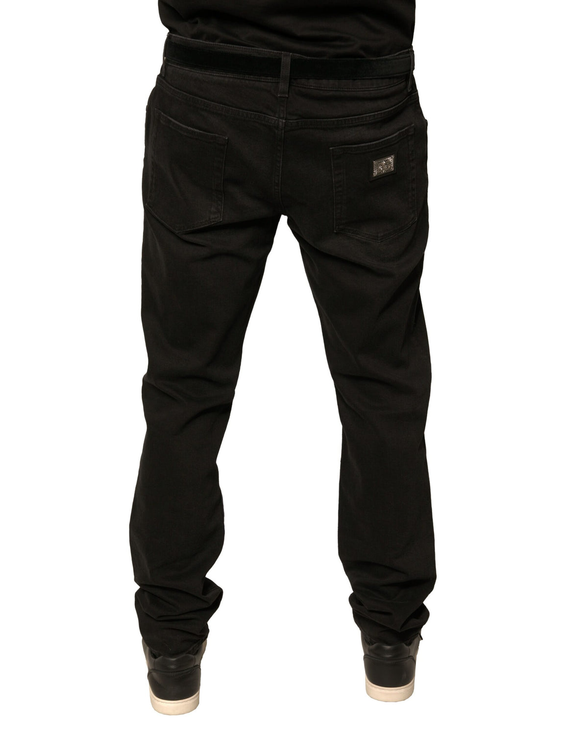 Jeans skinny en coton noir déchiré avec logo Dolce &amp; Gabbana
