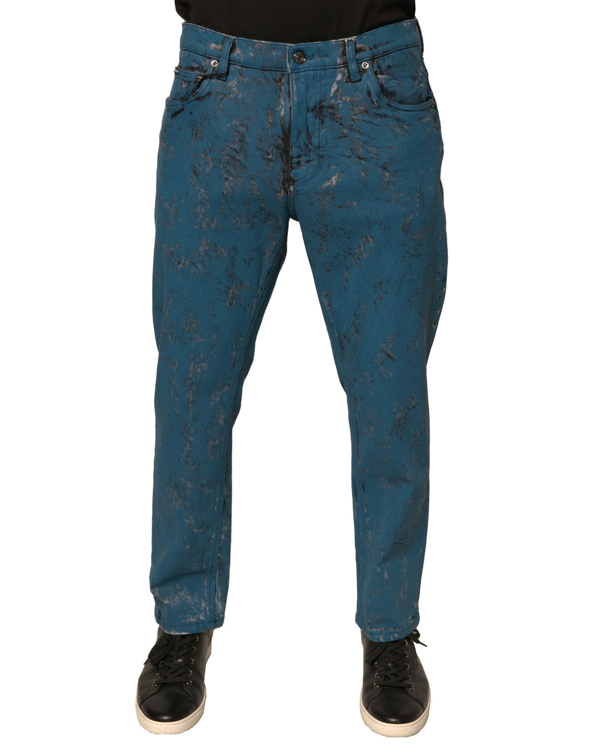 Jeans skinny en coton extensible bleu avec logo Dolce &amp; Gabbana