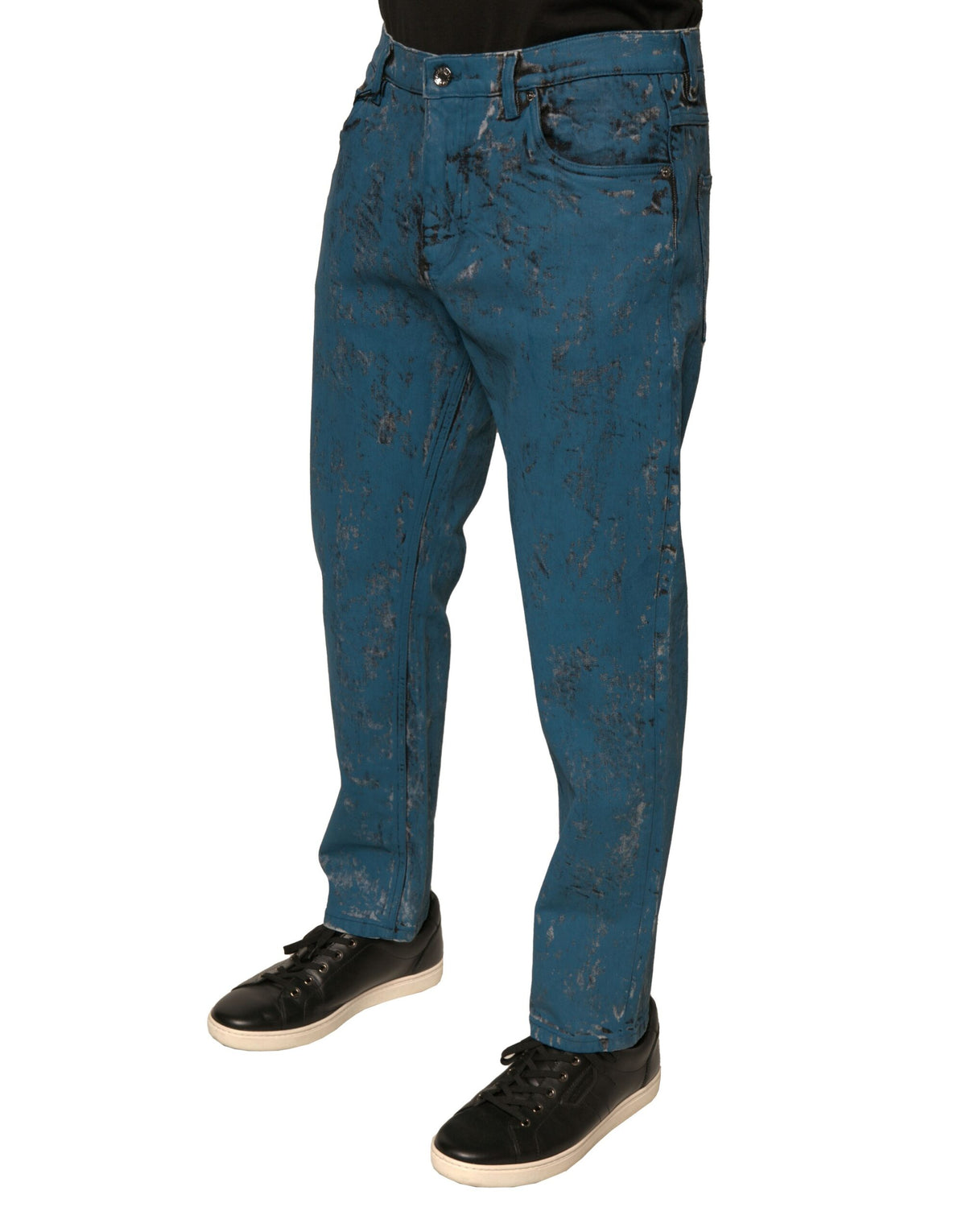 Jeans skinny en coton extensible bleu avec logo Dolce &amp; Gabbana