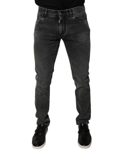 Pantalons en jean skinny en coton extensible noir avec logo Dolce & Gabbana
