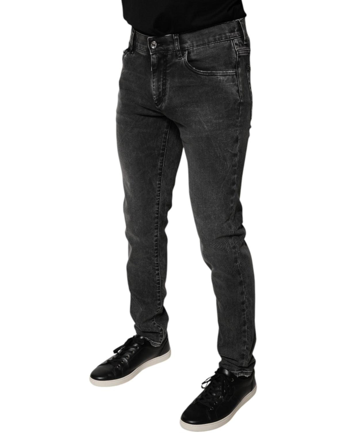 Pantalons en jean skinny en coton extensible noir avec logo Dolce &amp; Gabbana