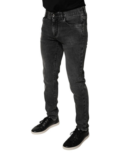 Pantalons en jean skinny en coton extensible noir avec logo Dolce & Gabbana