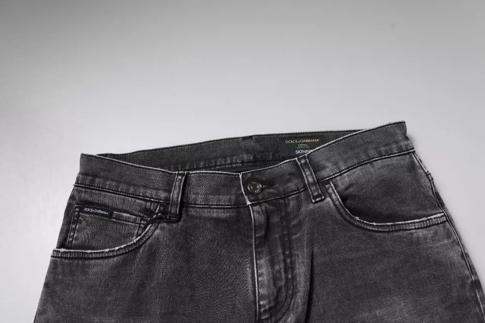 Pantalons en jean skinny en coton extensible noir avec logo Dolce &amp; Gabbana
