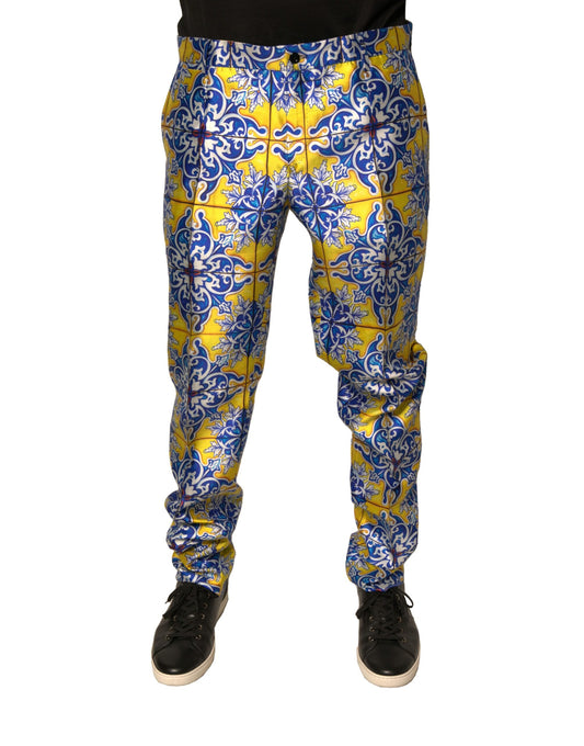 Pantalon skinny en soie multicolore Majolica de Dolce & Gabbana