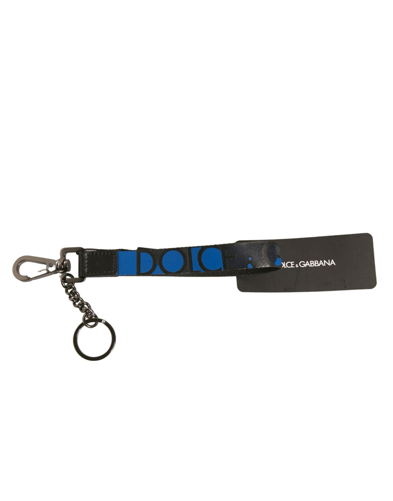 Porte-clés Dolce &amp; Gabbana avec logo bleu en polyester et laiton argenté