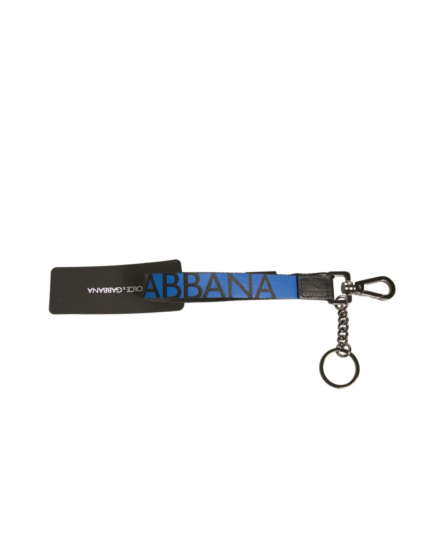 Dolce &amp; Gabbana Blauw Logo Polyester Zilveren Messing Houder Sleutelhanger Sleutelhanger