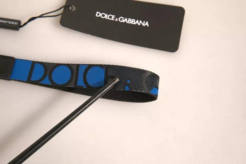 Porte-clés Dolce &amp; Gabbana avec logo bleu en polyester et laiton argenté