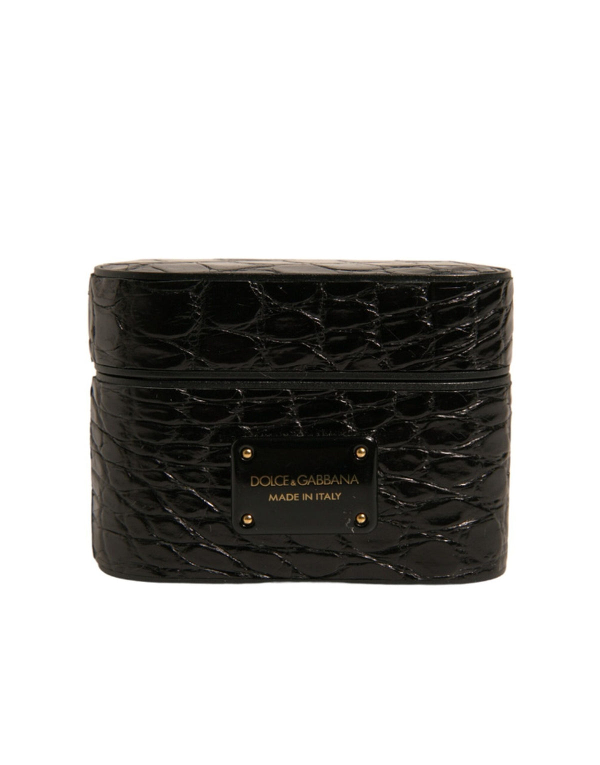 Dolce & Gabbana Black Caiman Leather Airpods Case with Logo