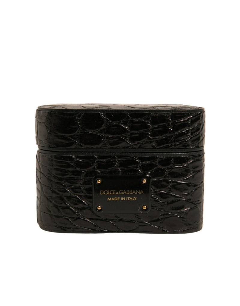 Dolce & Gabbana Black Caiman Leather Airpods Case with Logo