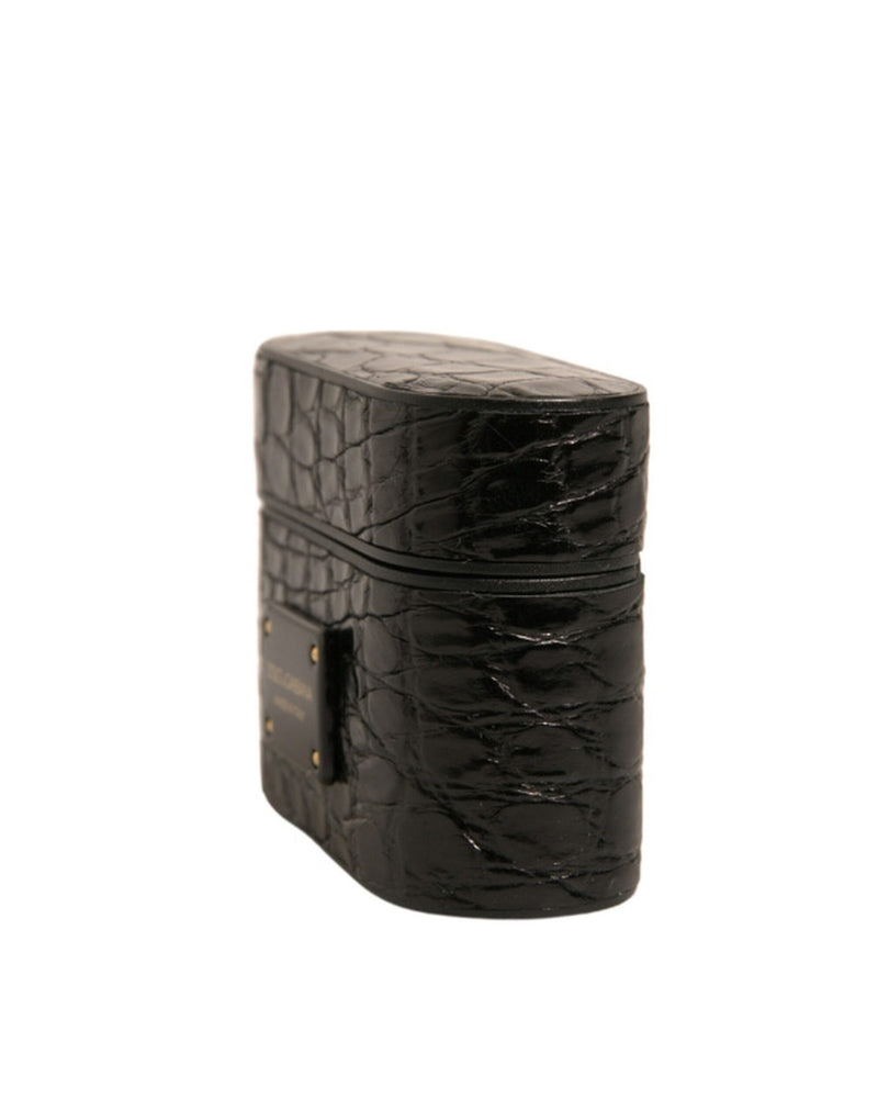 Dolce & Gabbana Black Caiman Leather Airpods Case with Logo