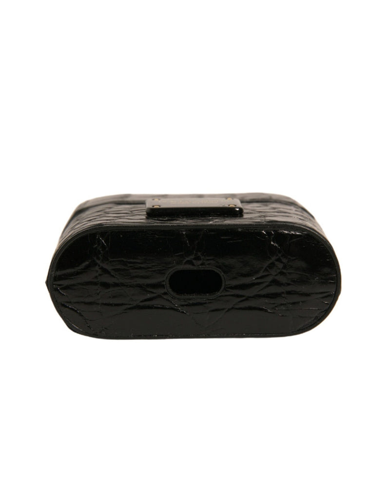Dolce & Gabbana Black Caiman Leather Airpods Case with Logo