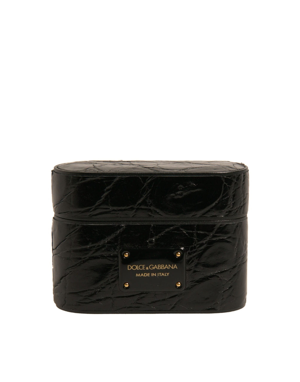 Dolce & Gabbana Black Leather Airpods Case with Metal Logo