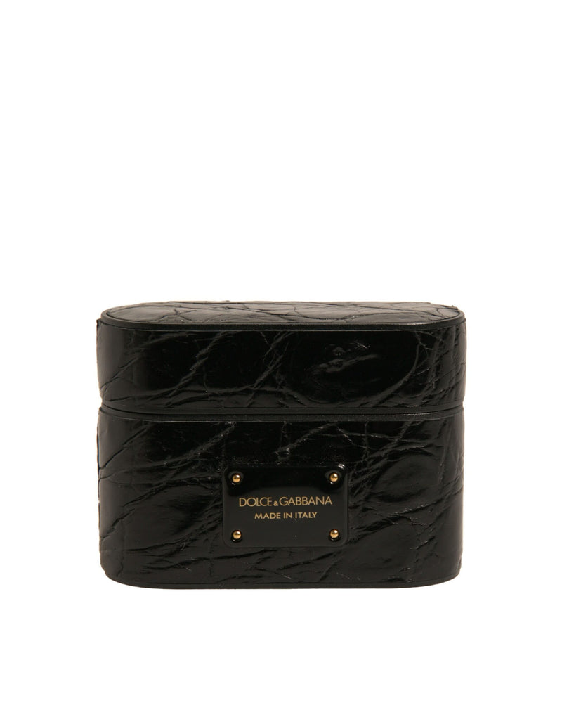 Dolce & Gabbana Black Leather Airpods Case with Metal Logo