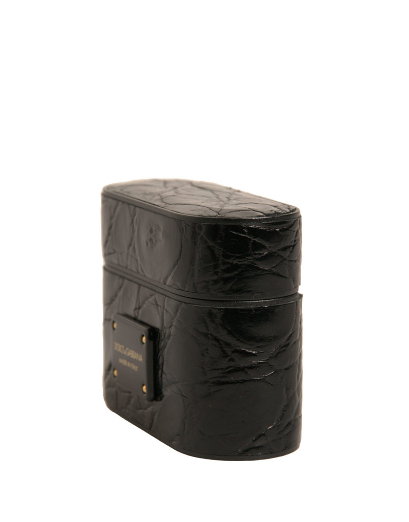 Dolce & Gabbana Black Leather Airpods Case with Metal Logo