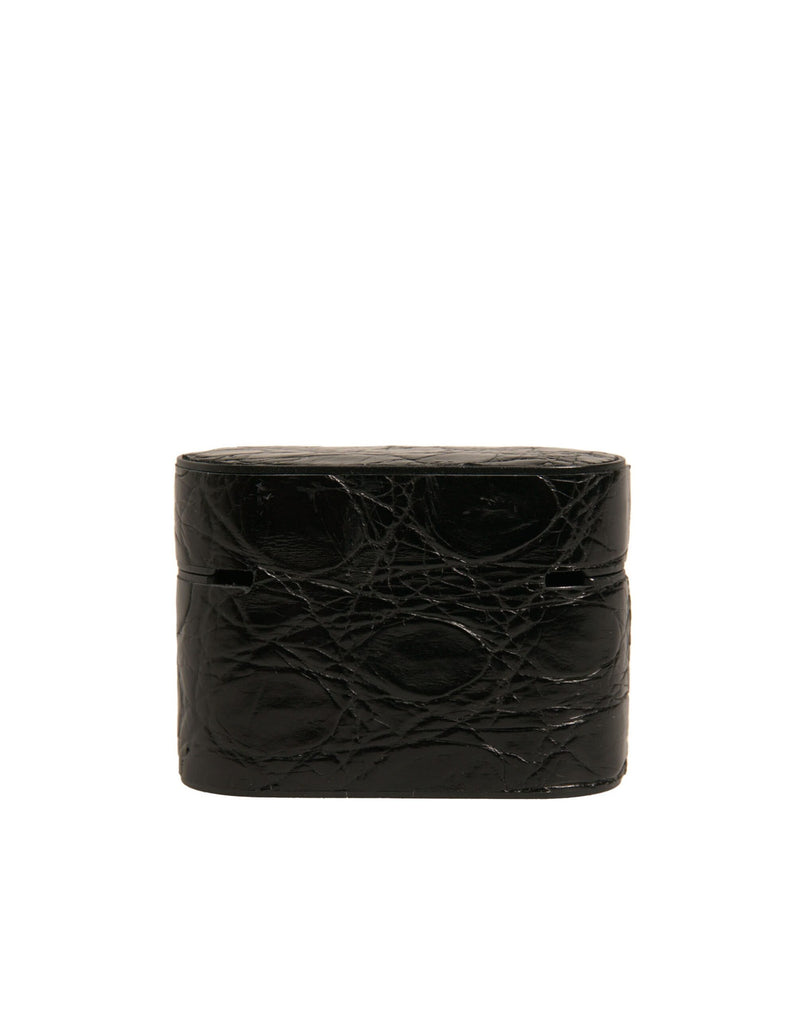 Dolce & Gabbana Black Leather Airpods Case with Metal Logo
