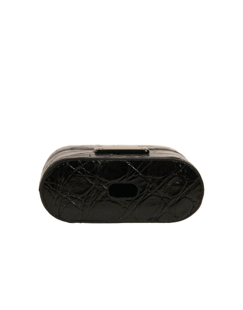 Dolce & Gabbana Black Leather Airpods Case with Metal Logo
