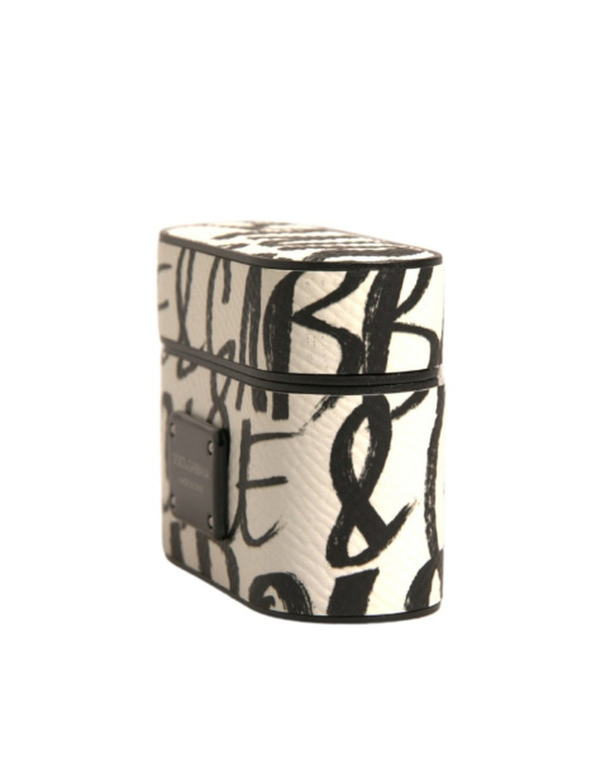 Dolce & Gabbana Black/White Leather Scribble Embossed Logo Airpods Case