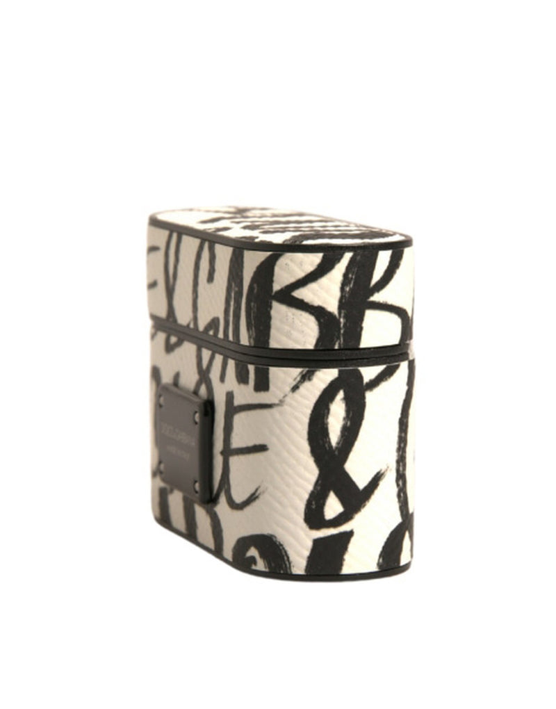 Dolce & Gabbana Black/White Leather Scribble Embossed Logo Airpods Case