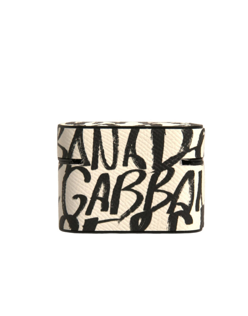 Dolce & Gabbana Black/White Leather Scribble Embossed Logo Airpods Case