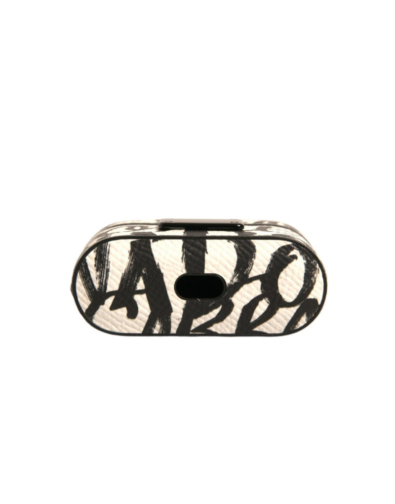 Dolce & Gabbana Black/White Leather Scribble Embossed Logo Airpods Case