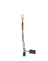 Dolce & Gabbana Silver Brass Chain Beaded Logo Plaque Keychain