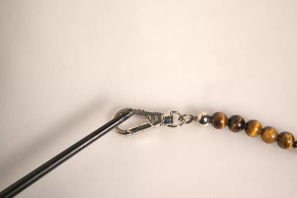 Dolce & Gabbana Silver Brass Chain Beaded Logo Plaque Keychain