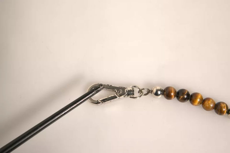 Dolce & Gabbana Silver Brass Chain Beaded Logo Plaque Keychain