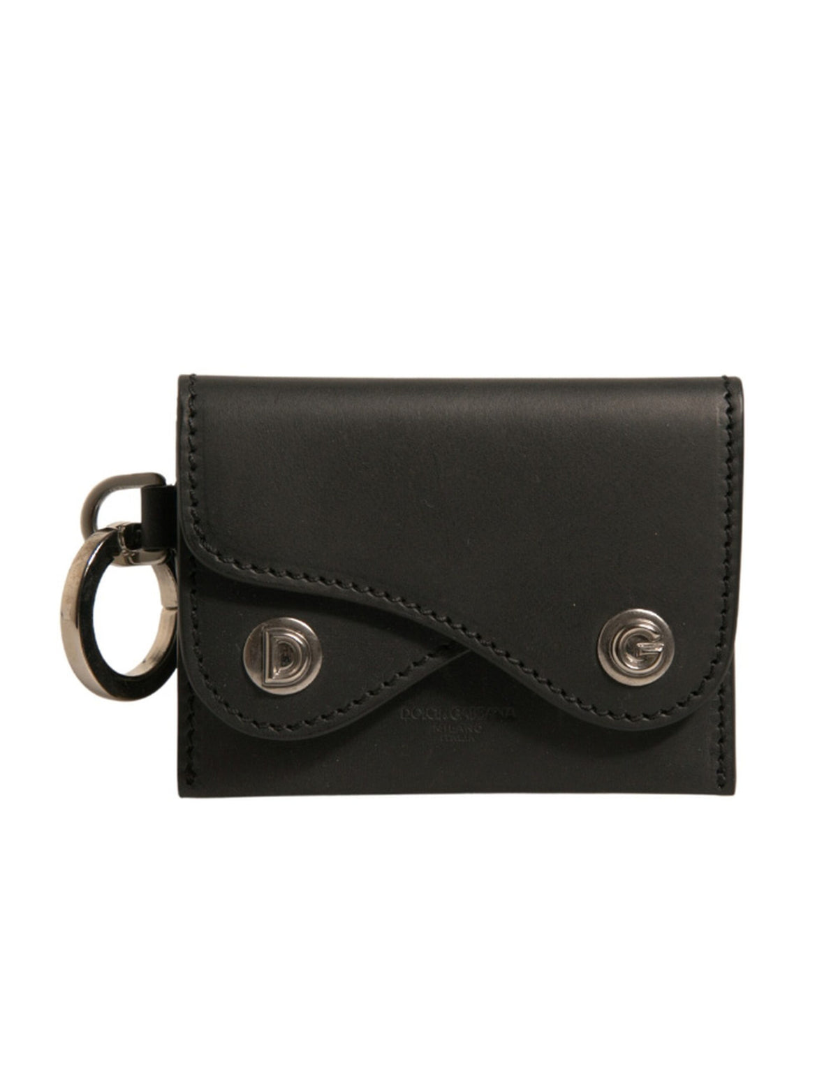Dolce & Gabbana Black Leather Card Case Keychain Holder