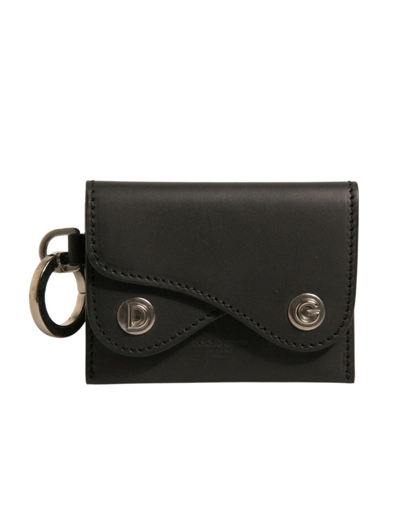 Dolce & Gabbana Black Leather Card Case Keychain Holder