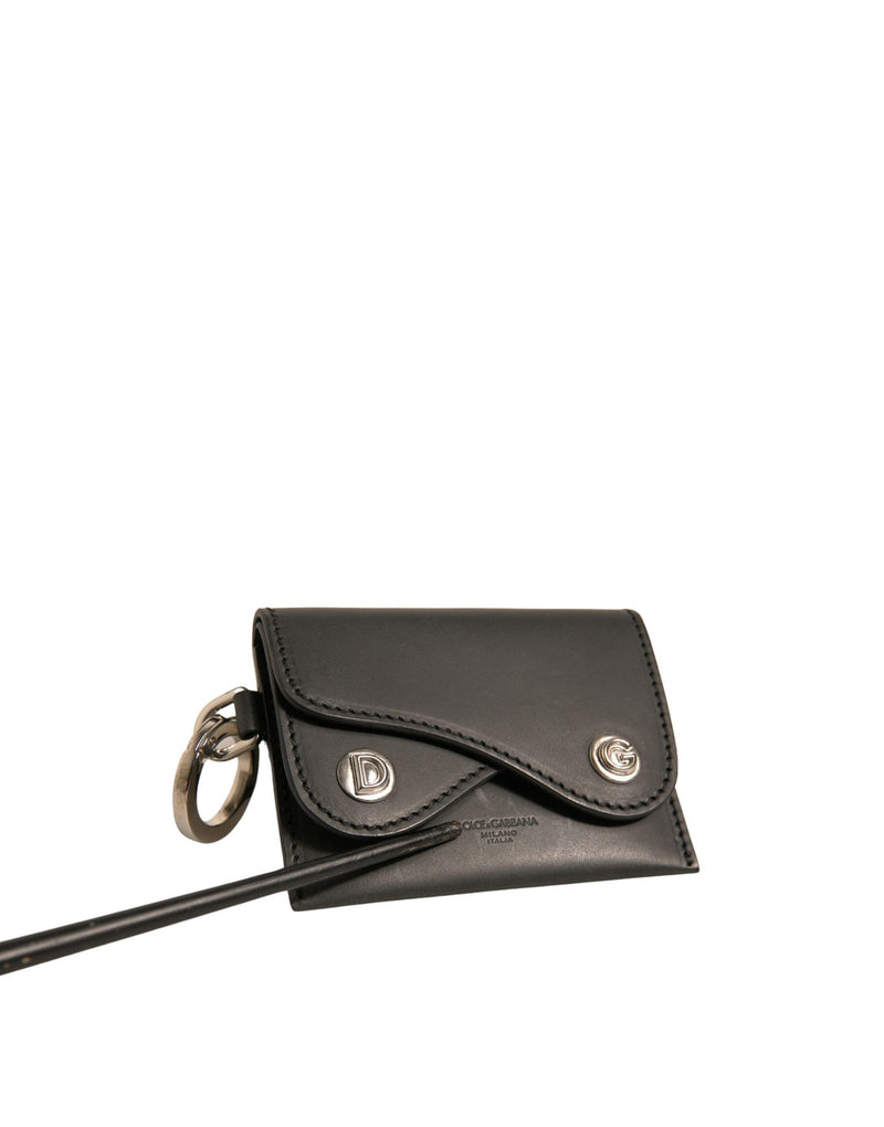 Dolce & Gabbana Black Leather Card Case Keychain Holder