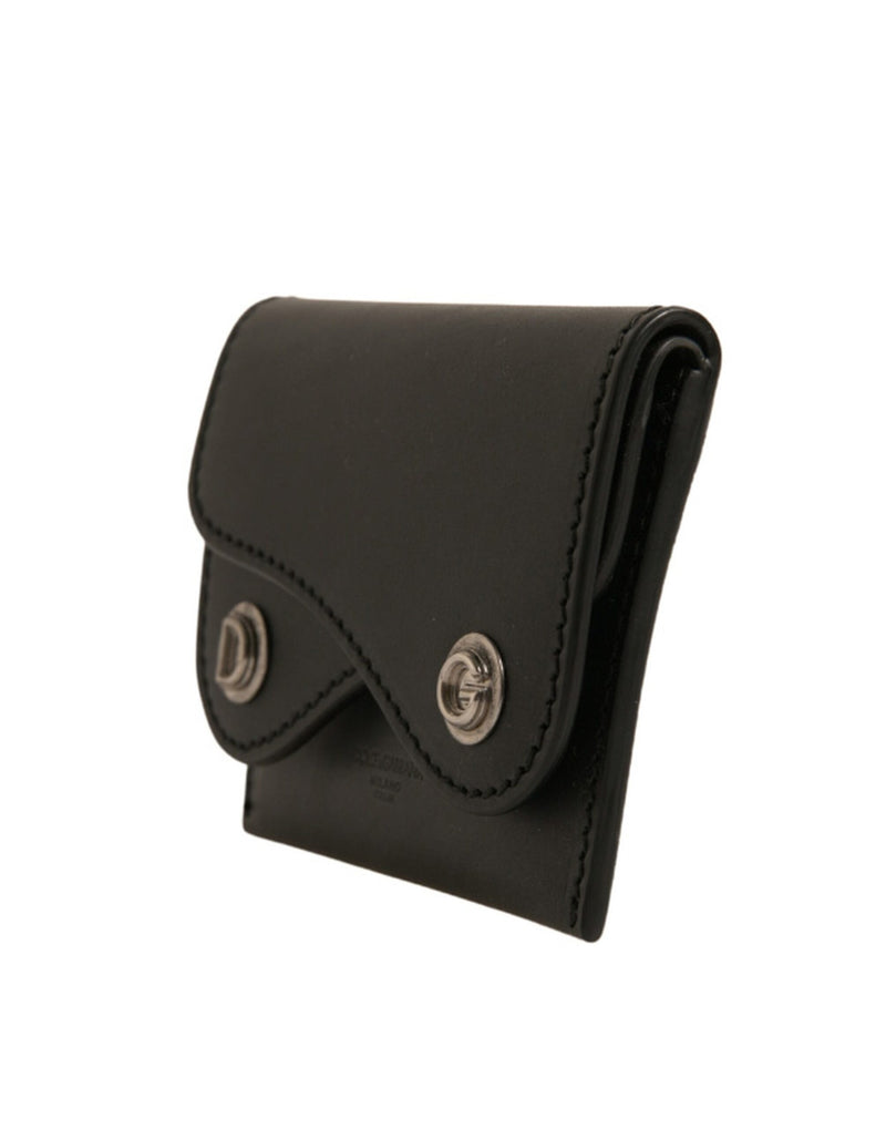 Dolce & Gabbana Black Leather Card Case Keychain Holder