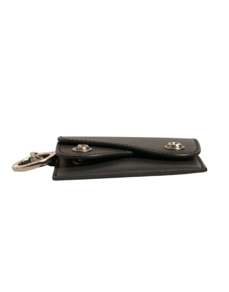 Dolce & Gabbana Black Leather Card Case Keychain Holder