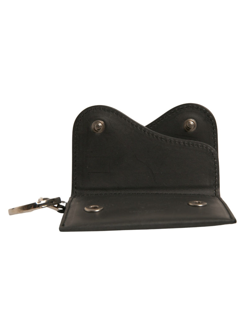 Dolce & Gabbana Black Leather Card Case Keychain Holder