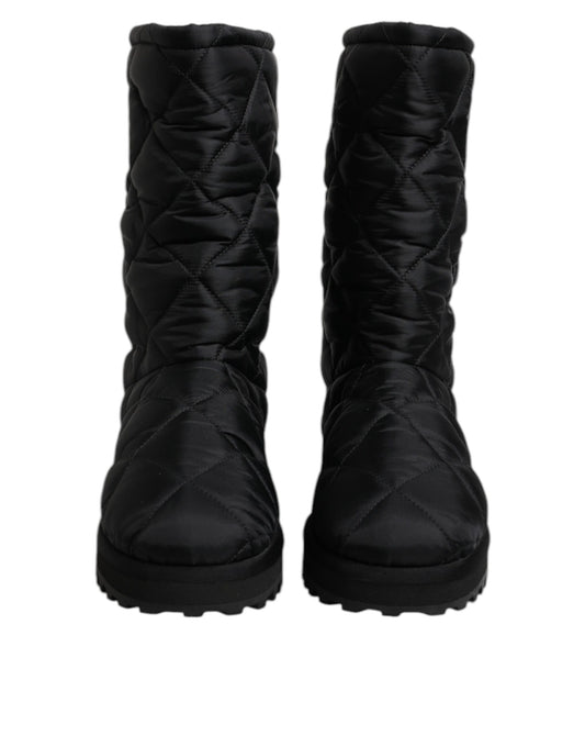 Dolce & Gabbana Black Polyester Padded Mid Calf Boots