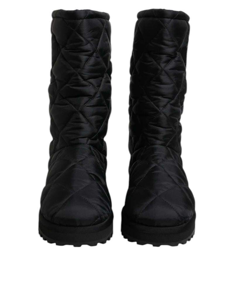 Dolce & Gabbana Black Polyester Padded Mid Calf Boots