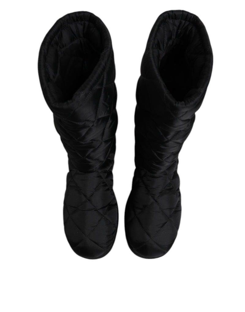 Dolce & Gabbana Black Polyester Padded Mid Calf Boots