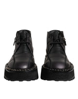 Dolce & Gabbana Black Leather Lace Up Ankle Boots